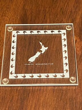 New Zealand Set of 4 Glass Coaster with Kiwi Birds and NZ Island
